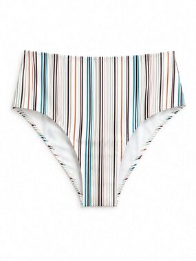 4/$20➡️ White High Waisted Bikini Bottom with Multicolor Stripes – Plus Size 0X